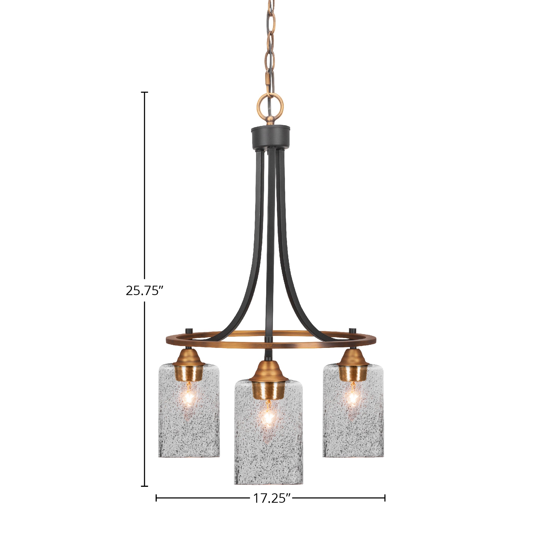 Paramount Three Light Chandelier in Matte Black & Brass with 4" Smoke Bubble Shade