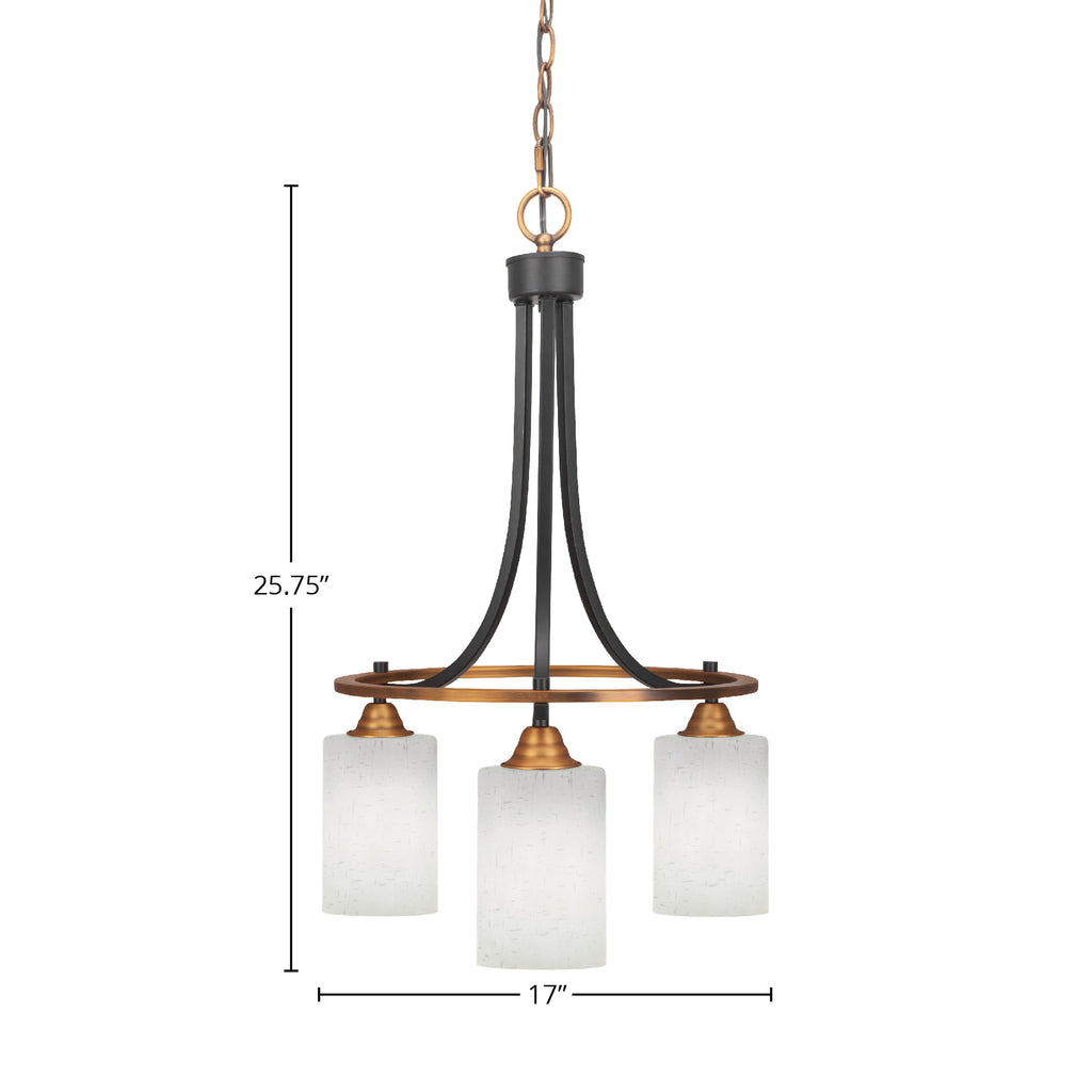Paramount Three Light Chandelier in Matte Black & Brass with 4" White Muslin Shade