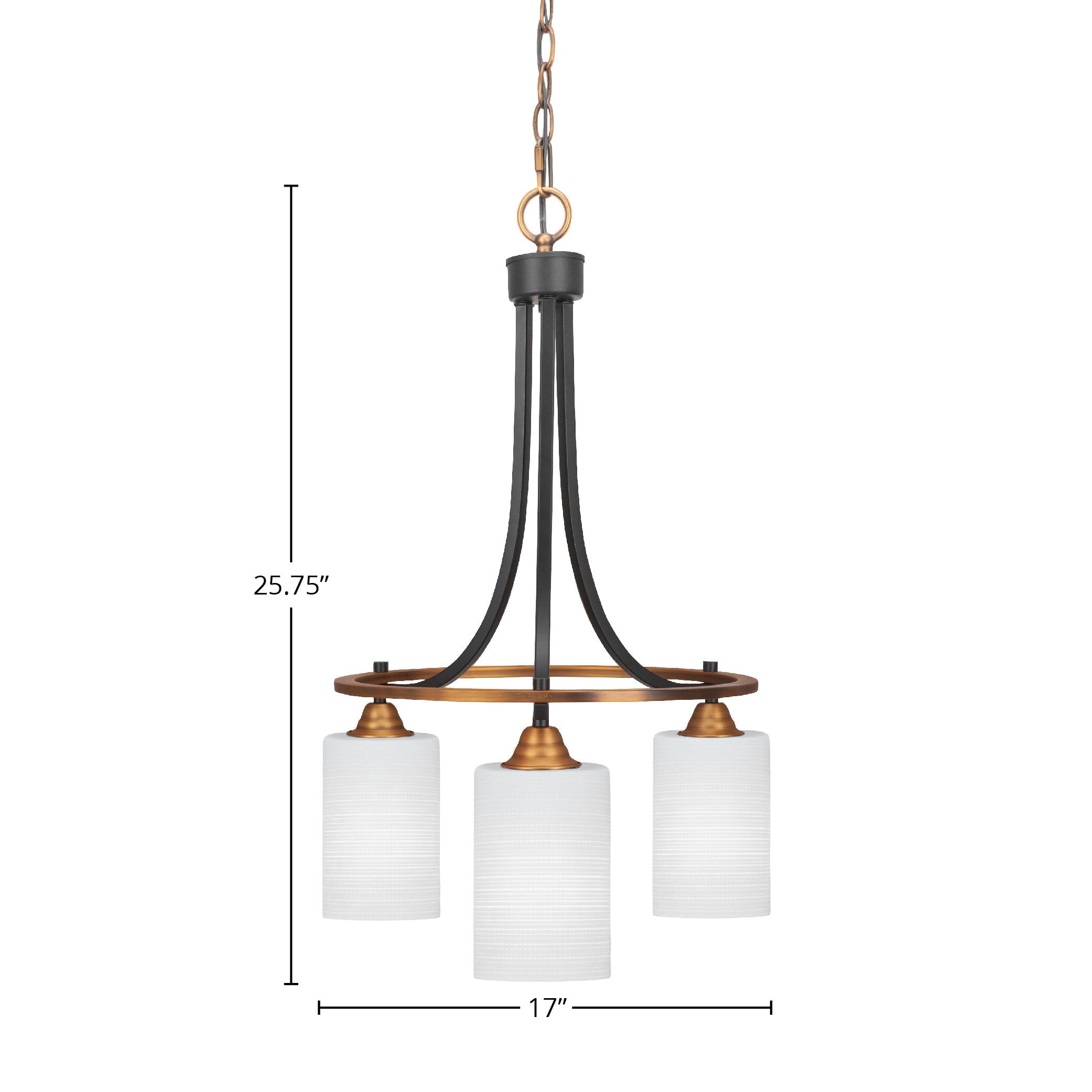 Paramount Three Light Chandelier in Matte Black & Brass with 4" White Matrix Shade