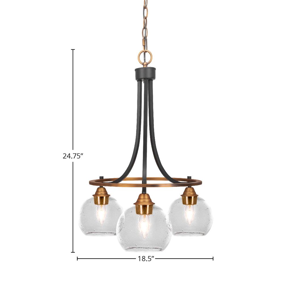 Paramount Three Light Chandelier in Matte Black & Brass with 5.75" Clear Bubble Shade