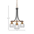 Paramount Three Light Chandelier in Matte Black & Brass with 5.75" Clear Bubble Shade