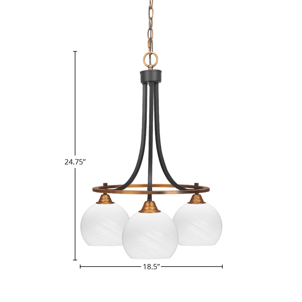 Paramount Three Light Chandelier in Matte Black & Brass with 5.75" White Marble Shade