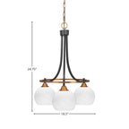 Paramount Three Light Chandelier in Matte Black & Brass with 5.75" White Marble Shade