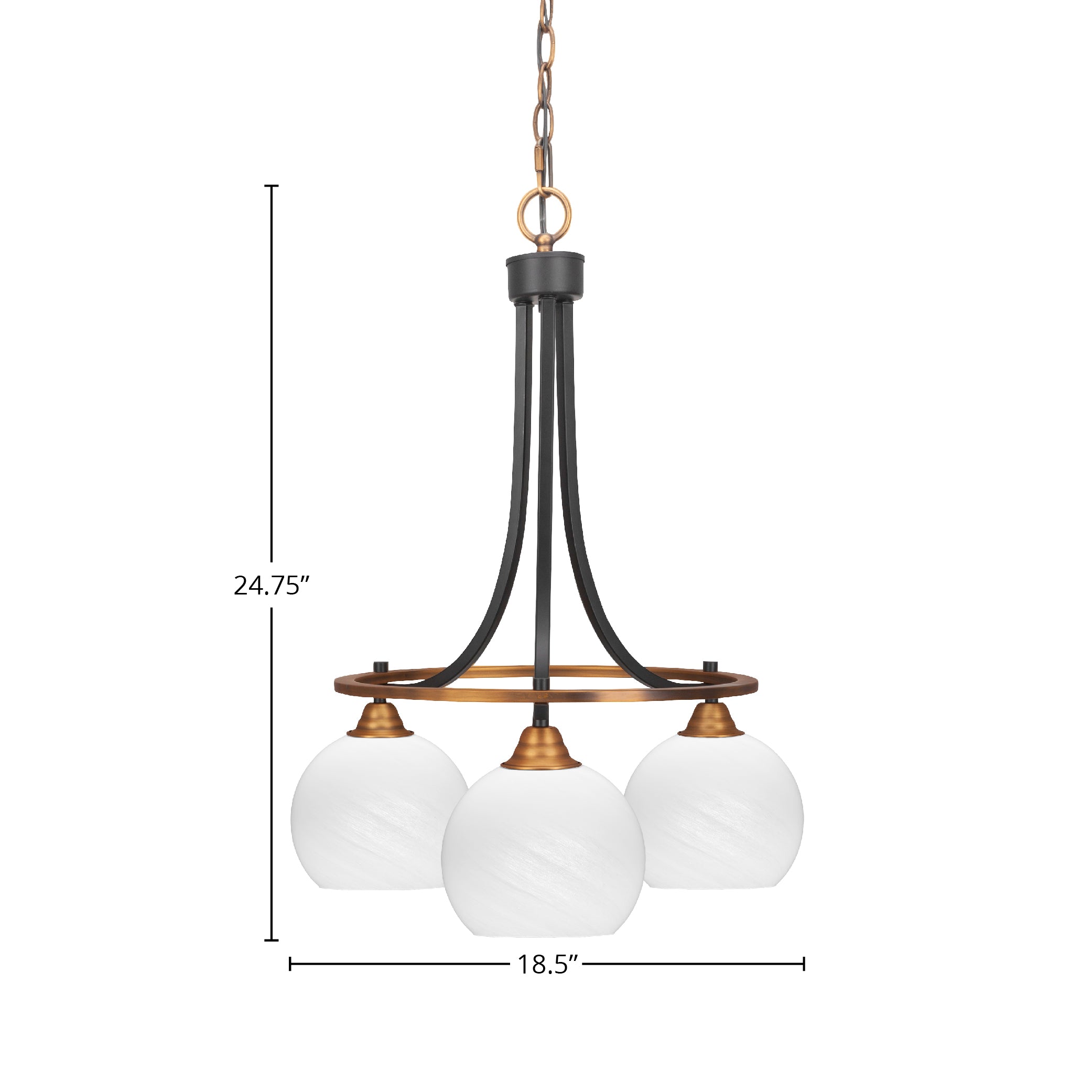 Paramount Three Light Chandelier in Matte Black & Brass with 5.75" White Marble Shade