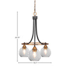 Paramount Three Light Chandelier in Matte Black & Brass with 5.75" Smoke Bubble Shade