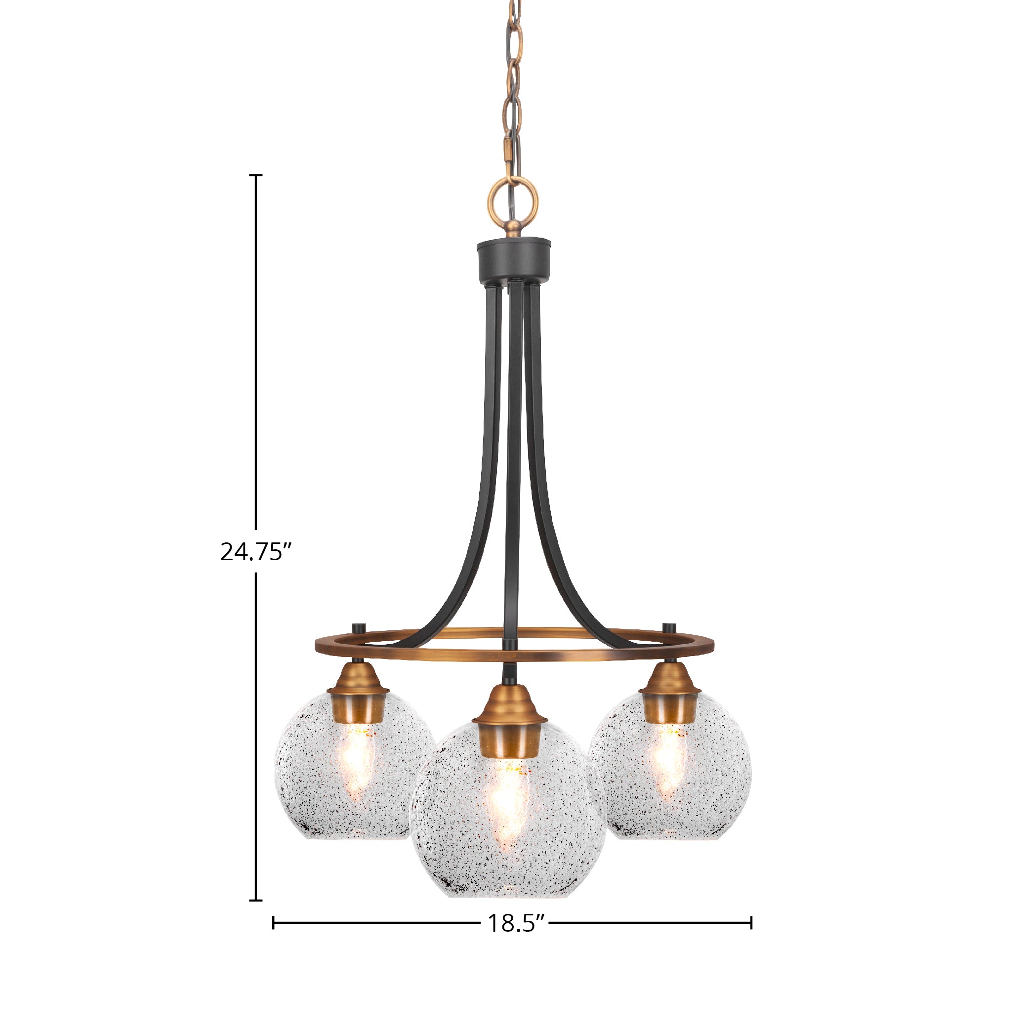Paramount Three Light Chandelier in Matte Black & Brass with 5.75" Smoke Bubble Shade