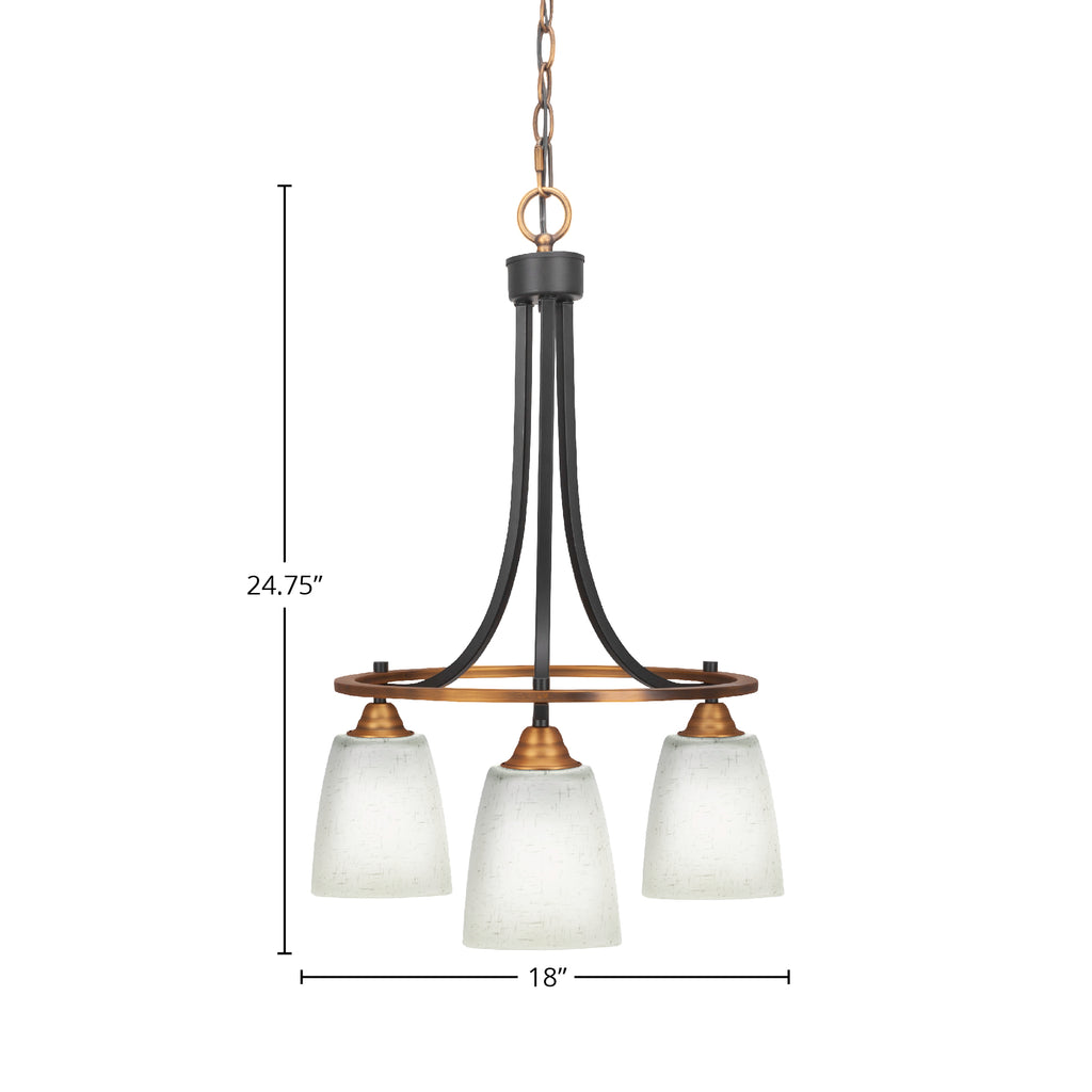 Paramount Three Light Chandelier in Matte Black & Brass with 4.5" Square White Muslin Shade