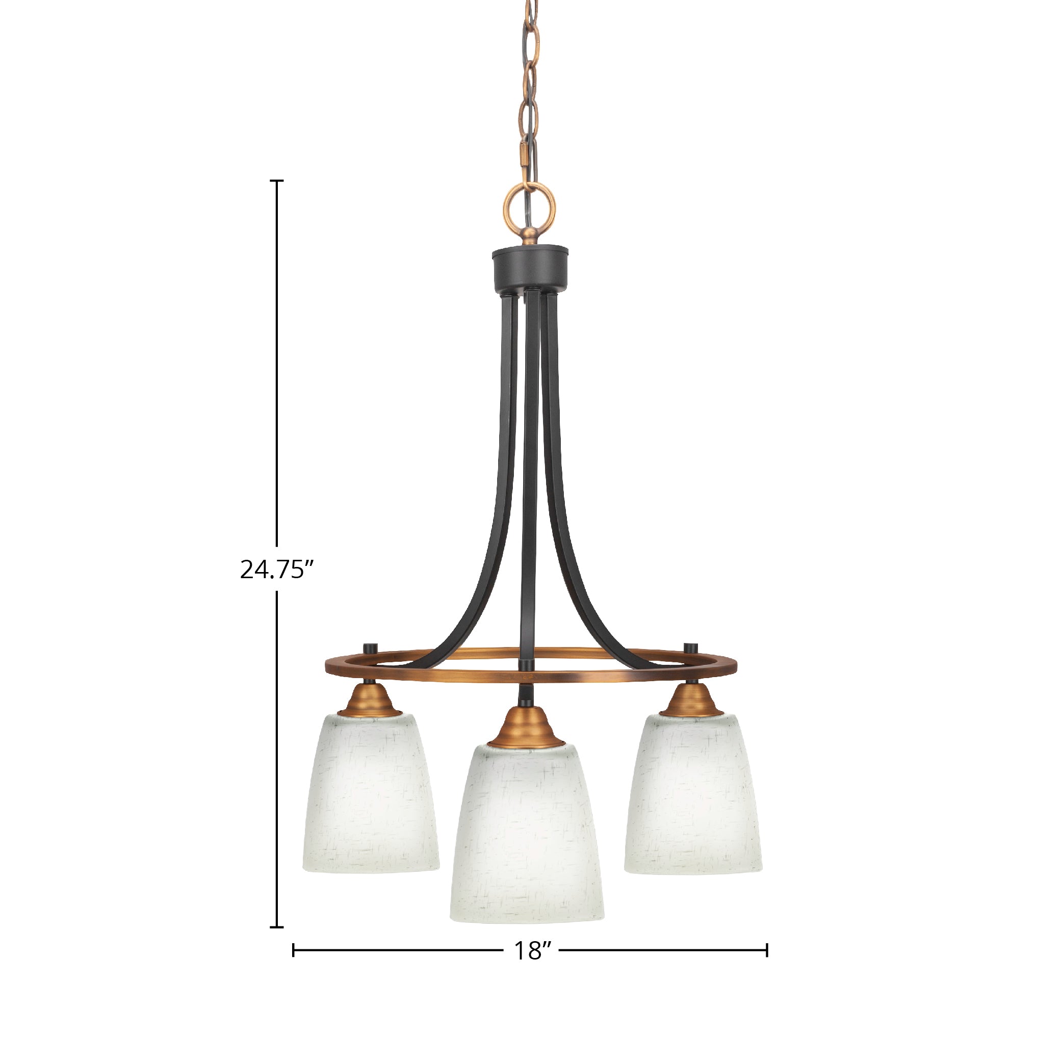Paramount Three Light Chandelier in Matte Black & Brass with 4.5" Square White Muslin Shade