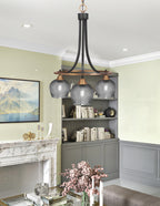 Paramount Three Light Chandelier in Matte Black & Brass with Smoke Textured Shade