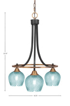 Paramount Three Light Chandelier in Matte Black & Brass with Turquoise Textured Shade