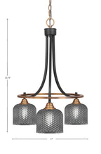 Paramount Three Light Chandelier in Matte Black & Brass with Smoke Textured Shade