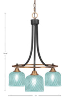 Paramount Three Light Chandelier in Matte Black & Brass with Turquoise Textured Shade