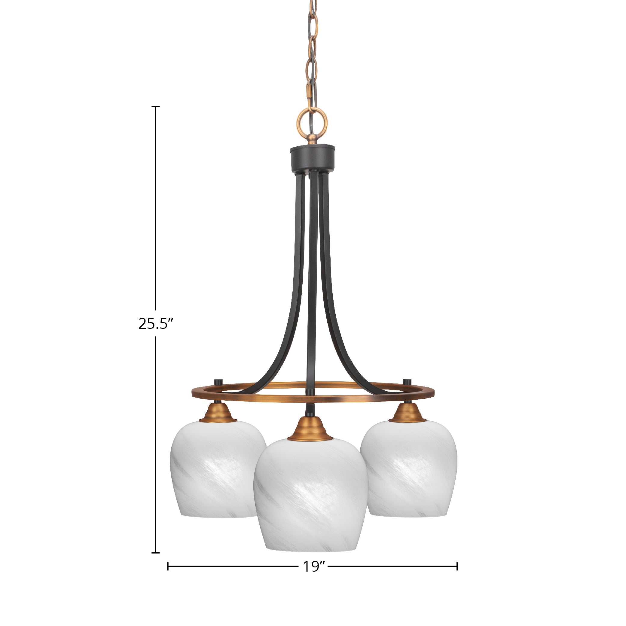 Paramount Three Light Chandelier in Matte Black & Brass with 6" White Marble Shade