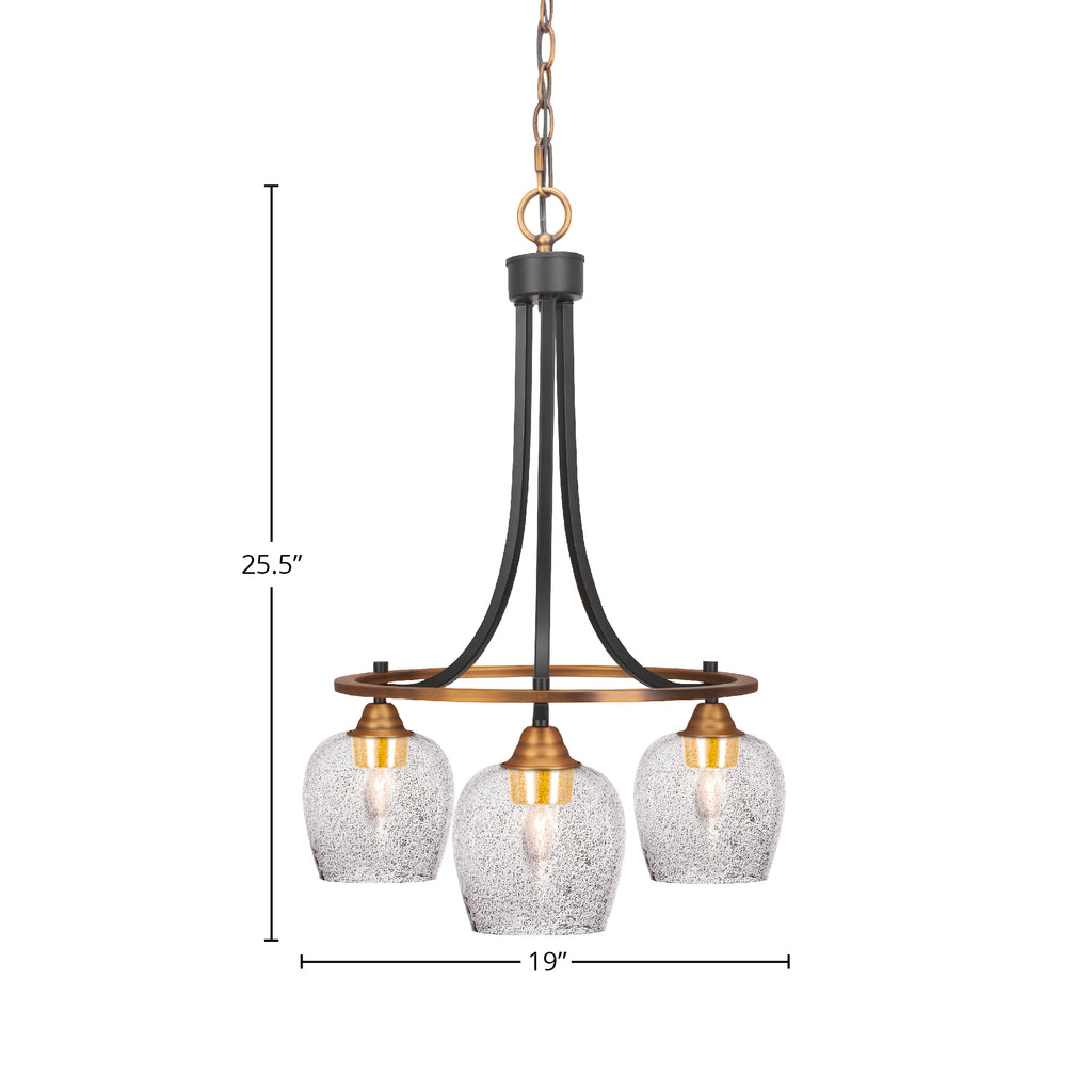 Paramount Three Light Chandelier in Matte Black & Brass with 6" Smoke Bubble Shade