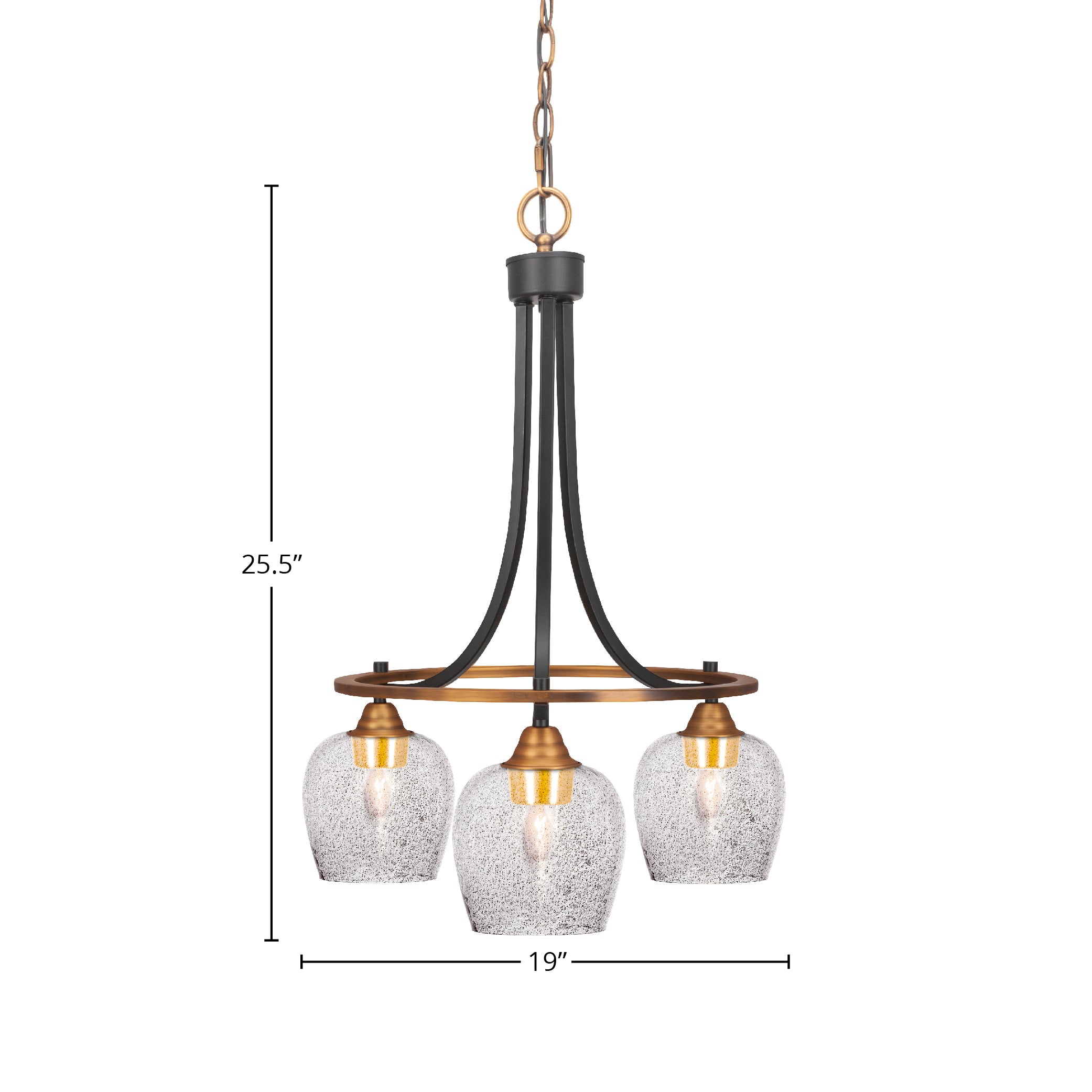Paramount Three Light Chandelier in Matte Black & Brass with 6" Smoke Bubble Shade