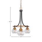 Paramount Three Light Chandelier in Matte Black & Brass with 6" Clear Ribbed Shade