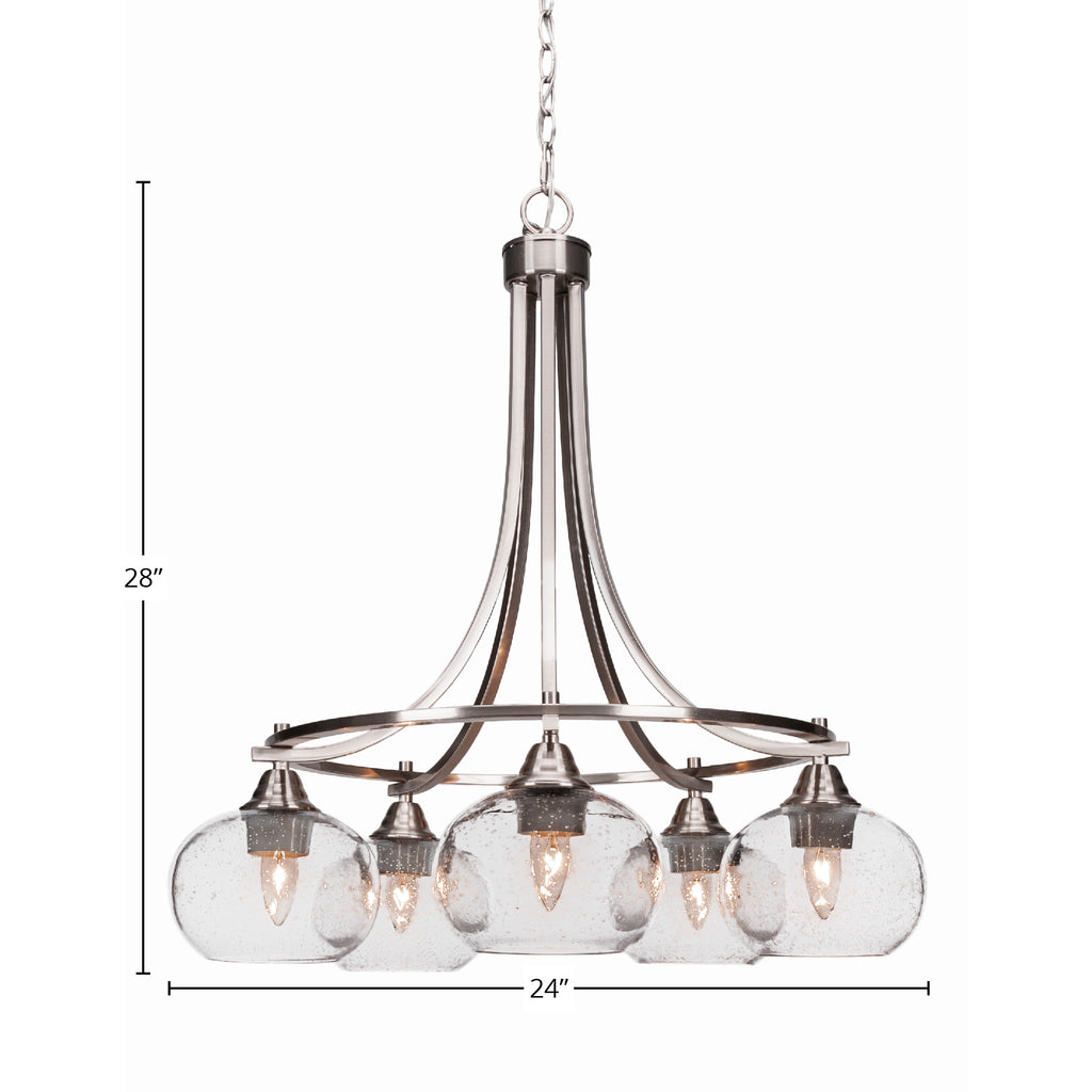 Paramount Five Light Chandelier in Brushed Nickel with 7" Clear Bubble Shade