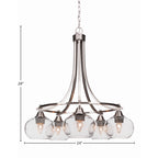 Paramount Five Light Chandelier in Brushed Nickel with 7" Clear Bubble Shade