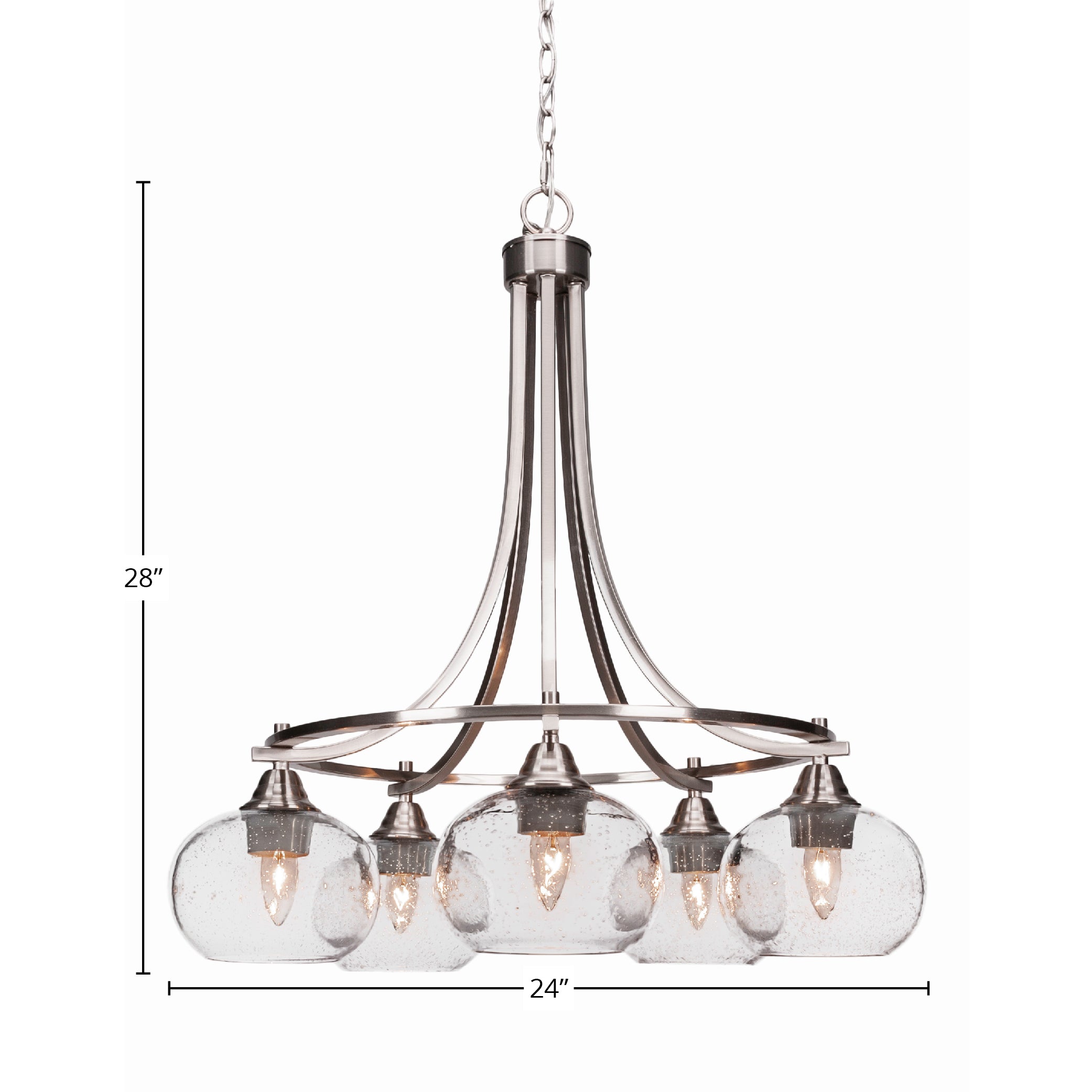 Paramount Five Light Chandelier in Brushed Nickel with 7" Clear Bubble Shade