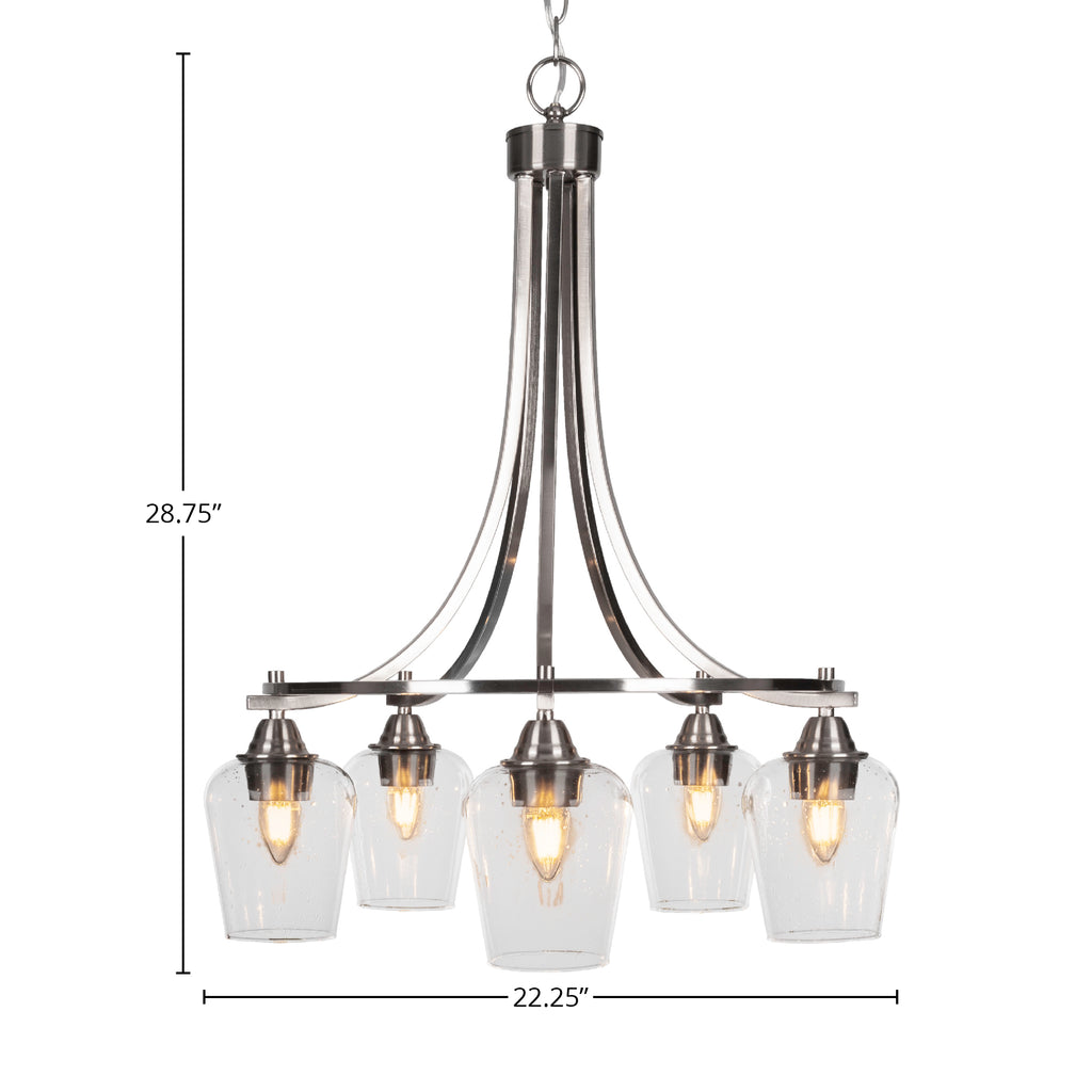 Paramount Five Light Chandelier in Brushed Nickel with 5" Clear Bubble Shade