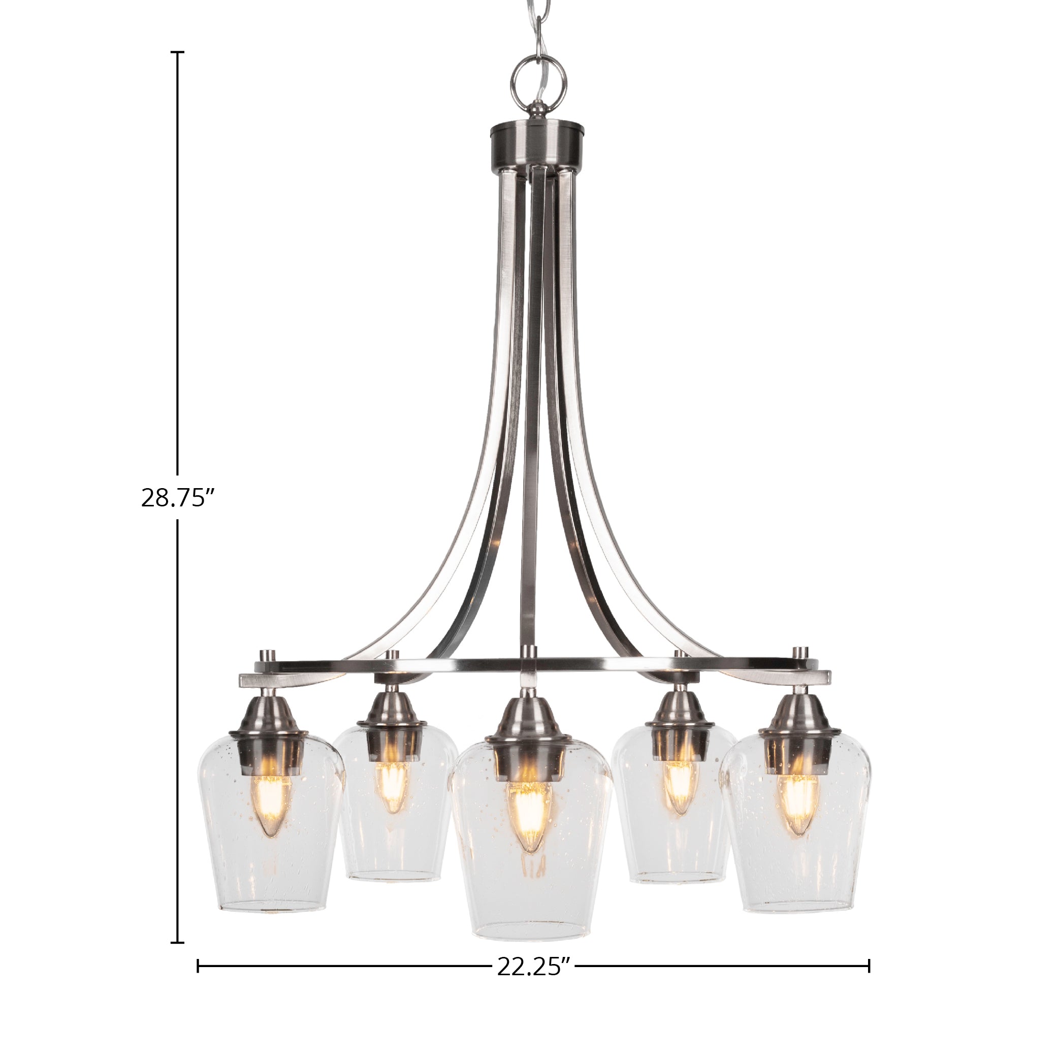 Paramount Five Light Chandelier in Brushed Nickel with 5" Clear Bubble Shade