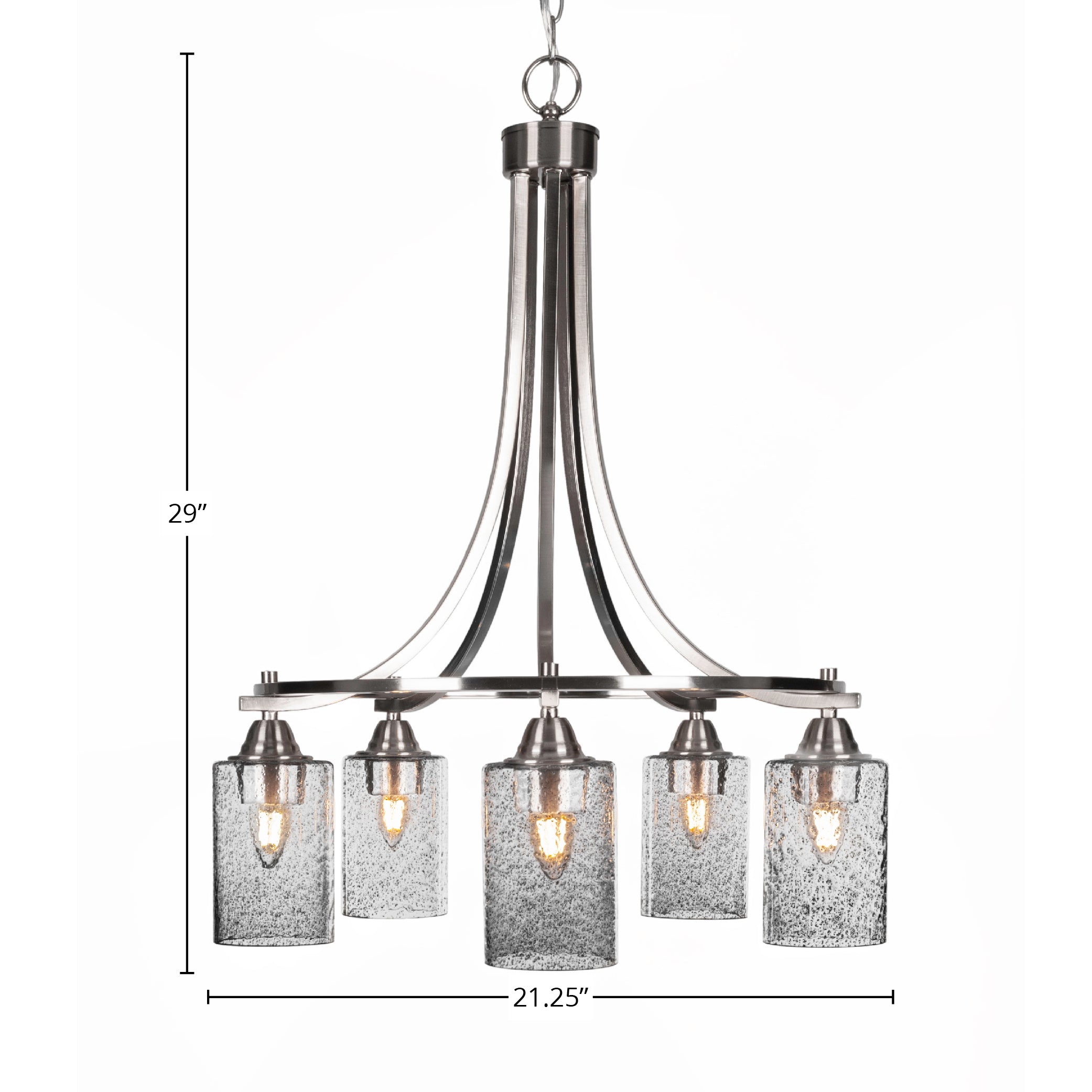 Paramount Five Light Chandelier in Brushed Nickel with 4" Smoke Bubble Shade