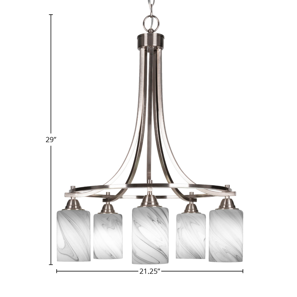 Paramount Five Light Chandelier in Brushed Nickel with 4" Onyx Swirl Shade