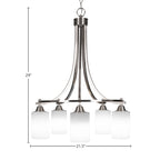 Paramount Five Light Chandelier in Brushed Nickel with 4" White Muslin Shade
