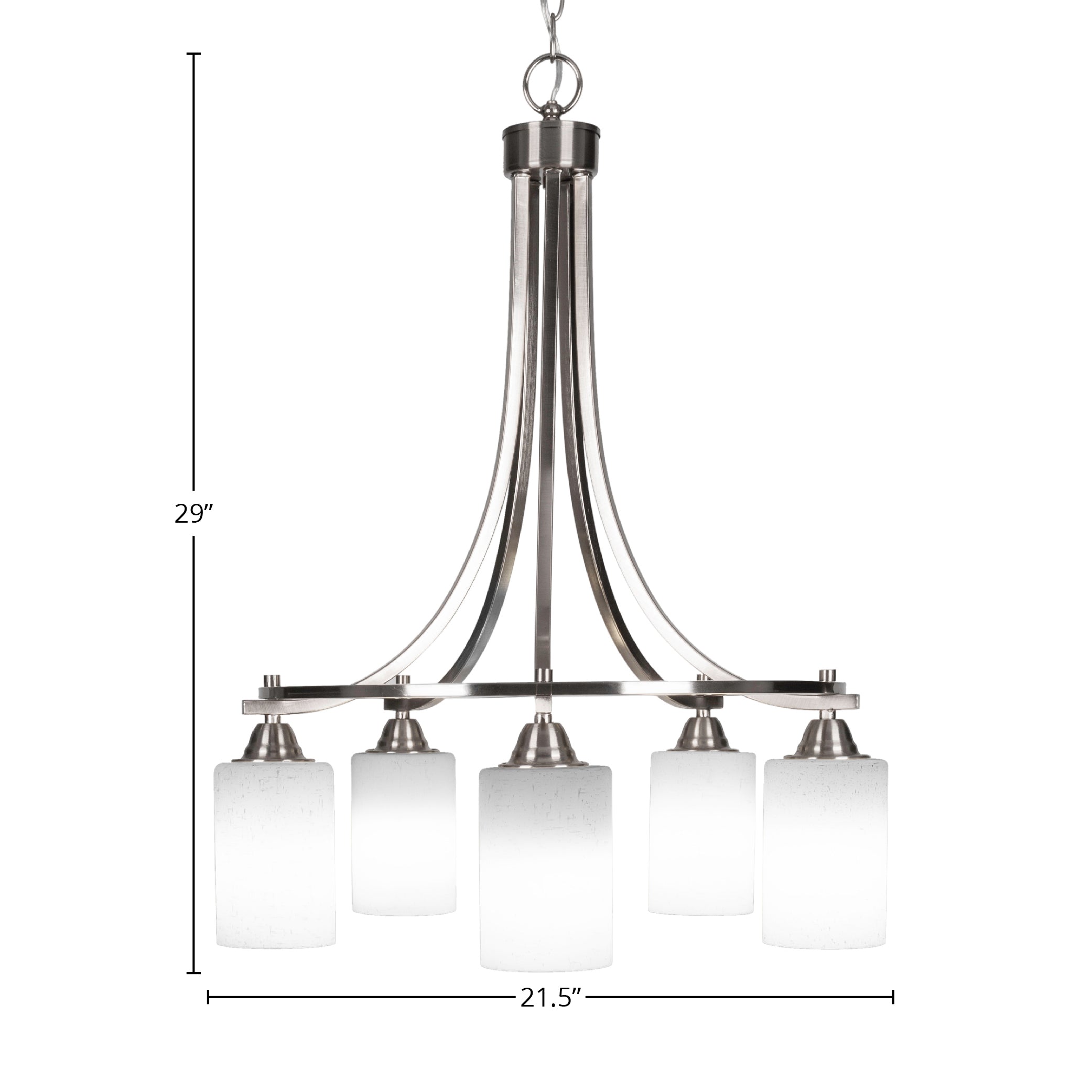 Paramount Five Light Chandelier in Brushed Nickel with 4" White Muslin Shade