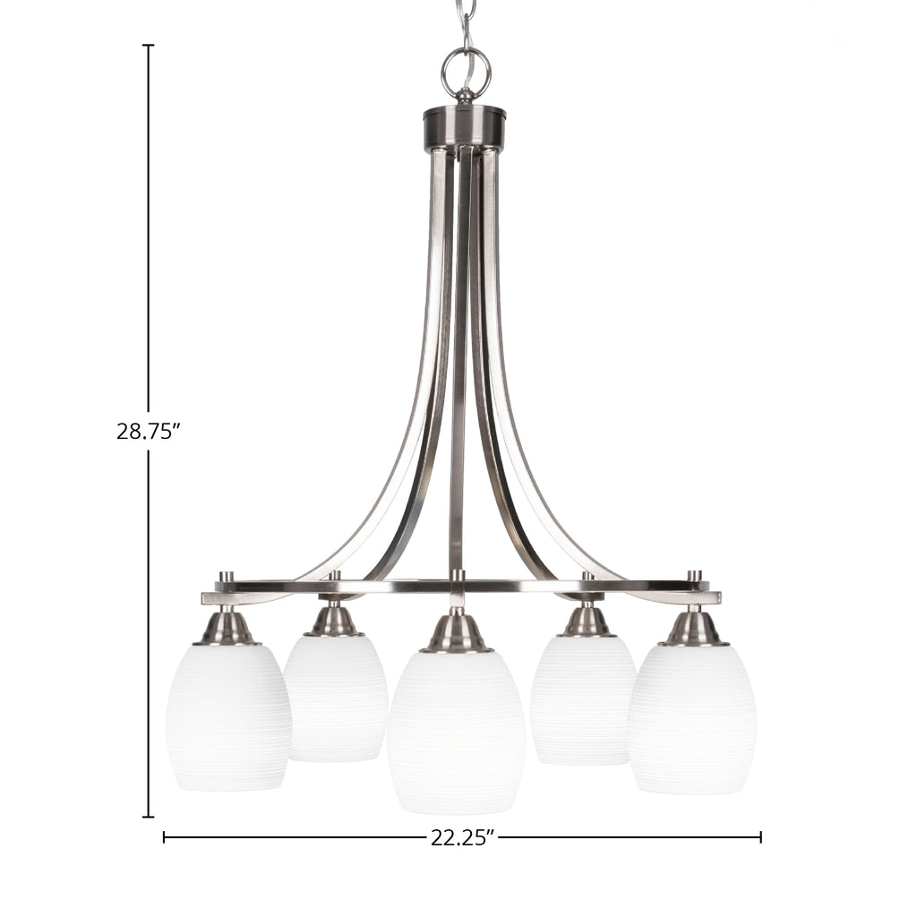 Paramount Five Light Chandelier in Brushed Nickel with 5" White Matrix Shade