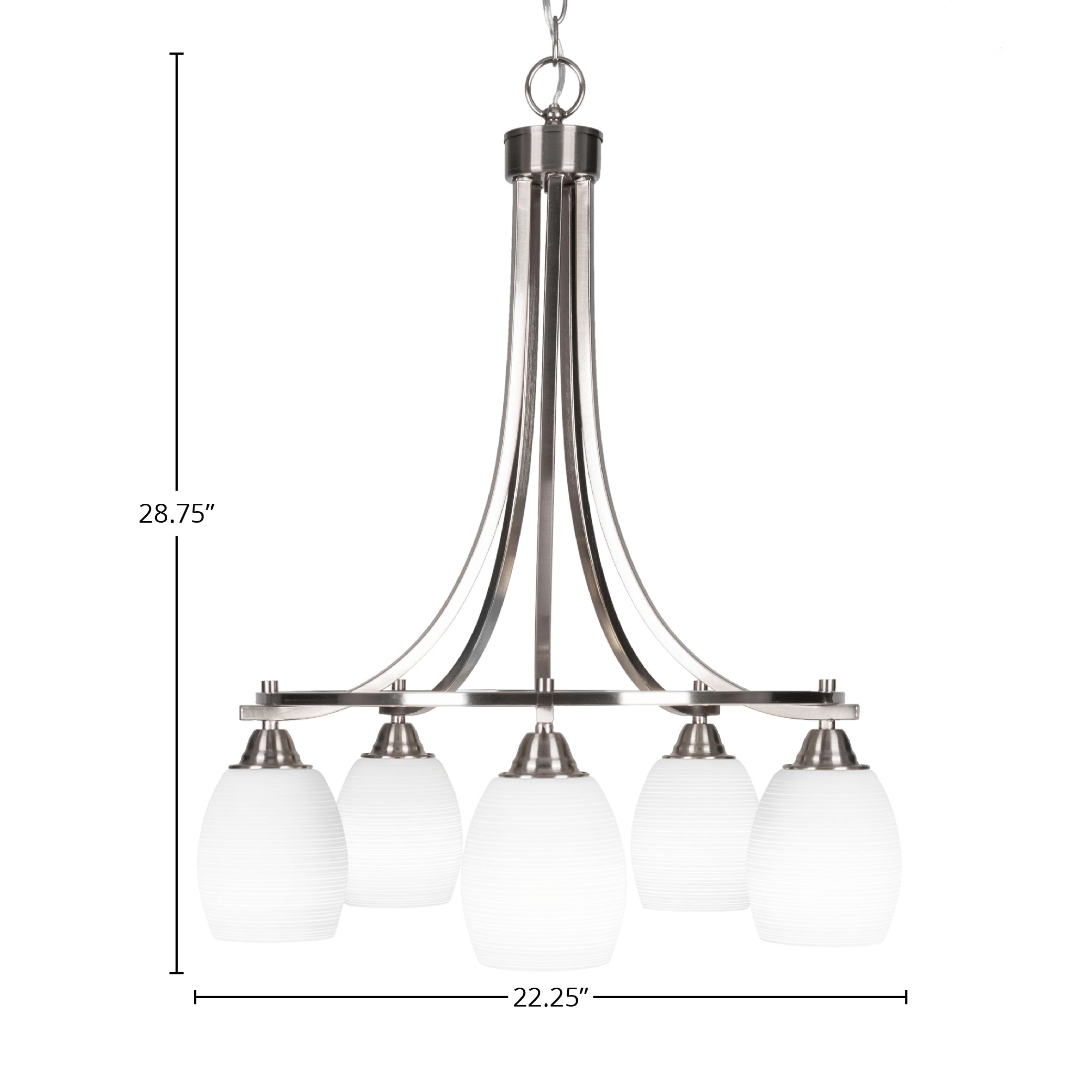 Paramount Five Light Chandelier in Brushed Nickel with 5" White Matrix Shade