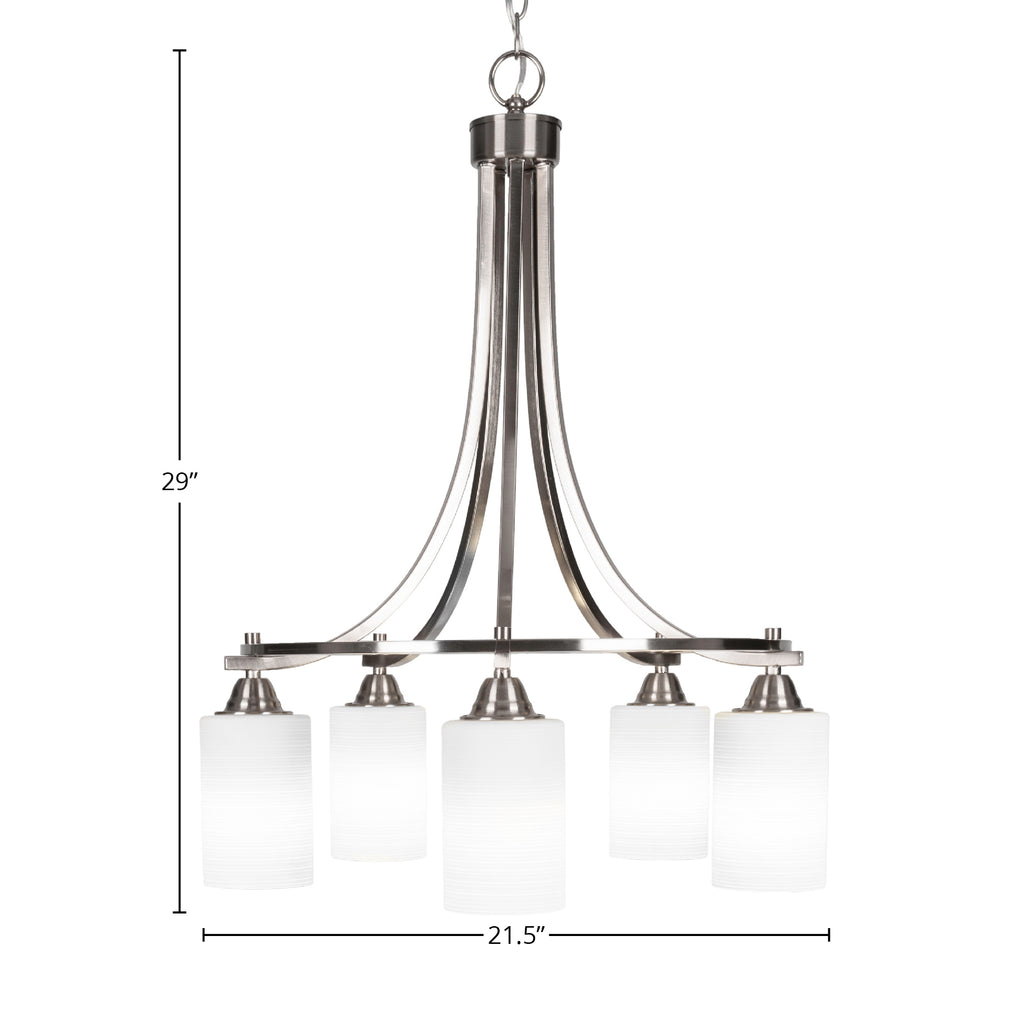 Paramount Five Light Chandelier in Brushed Nickel with 4" White Matrix Shade