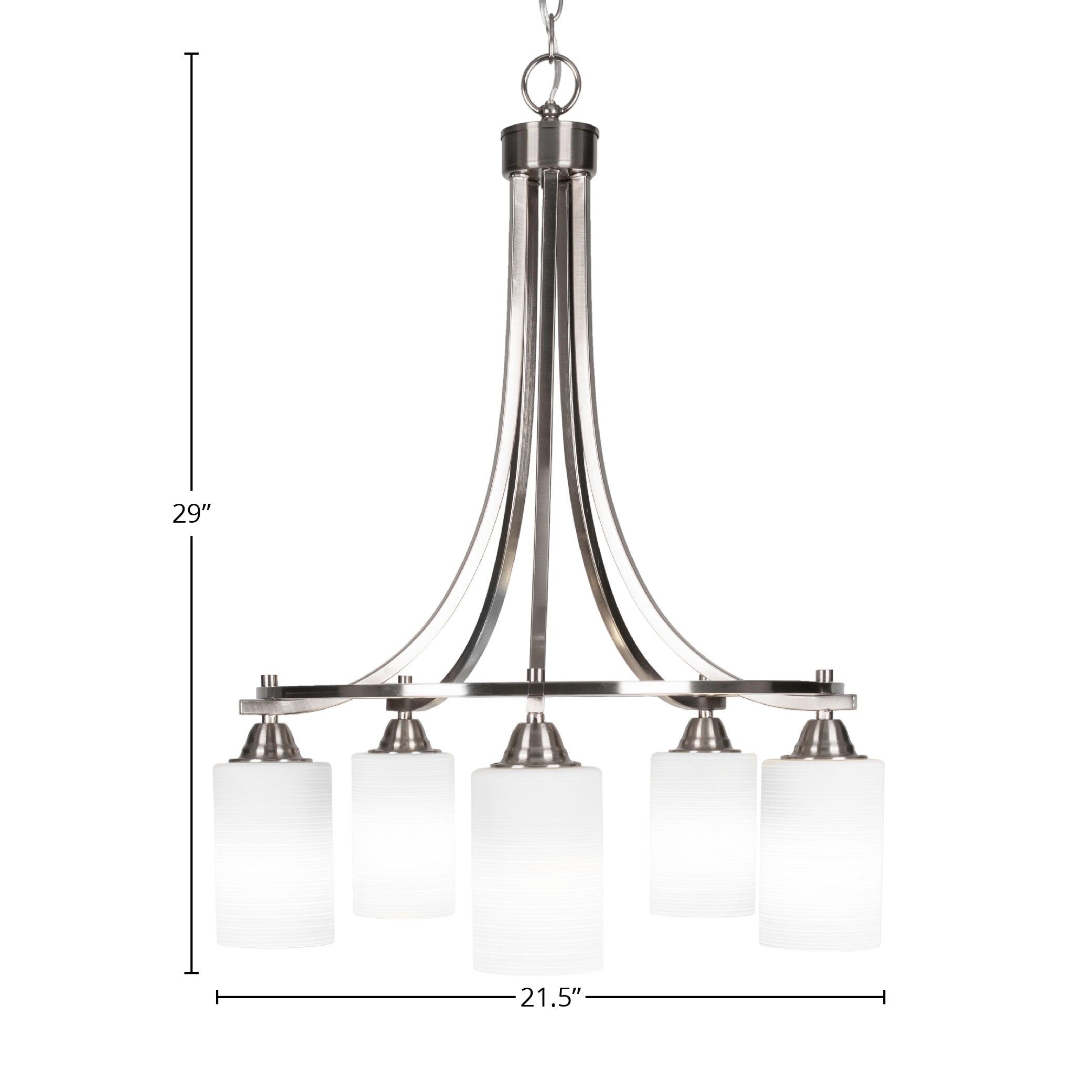 Paramount Five Light Chandelier in Brushed Nickel with 4" White Matrix Shade