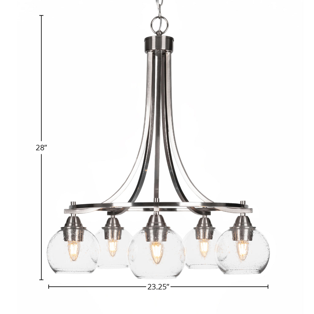 Paramount Five Light Chandelier in Brushed Nickel with 5.75" Clear Bubble Shade