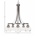 Paramount Five Light Chandelier in Brushed Nickel with 5.75" Clear Bubble Shade