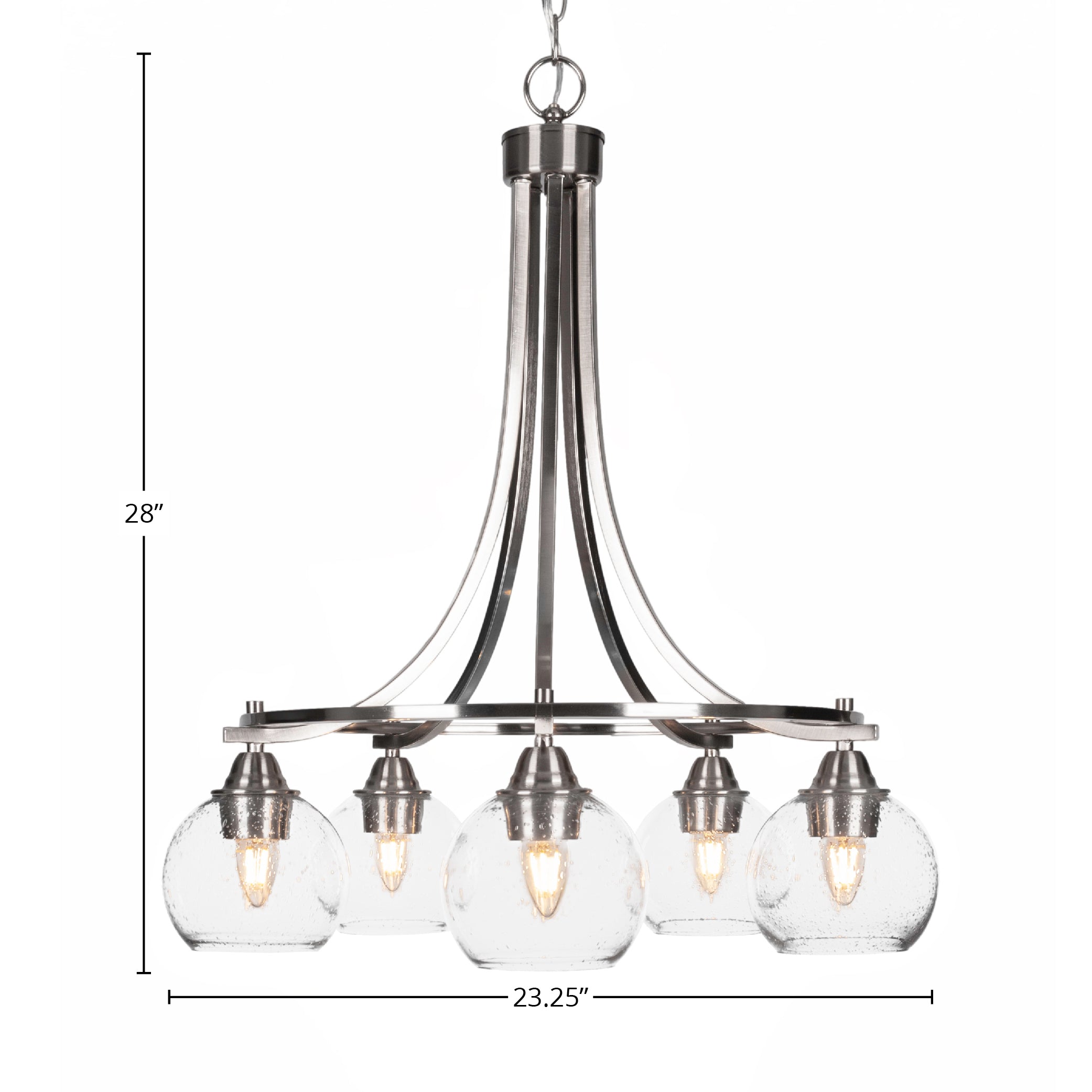 Paramount Five Light Chandelier in Brushed Nickel with 5.75" Clear Bubble Shade