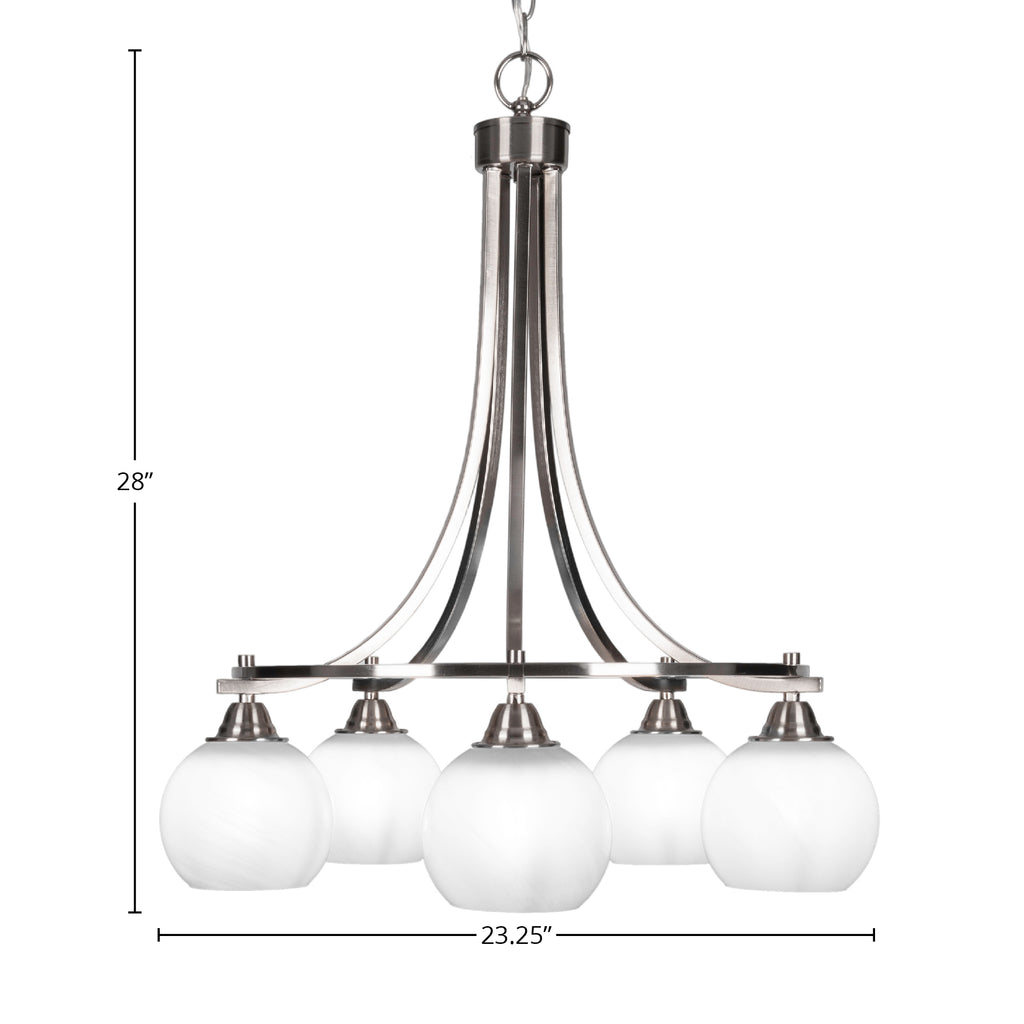 Paramount Five Light Chandelier in Brushed Nickel with 5.75" White Marble Shade
