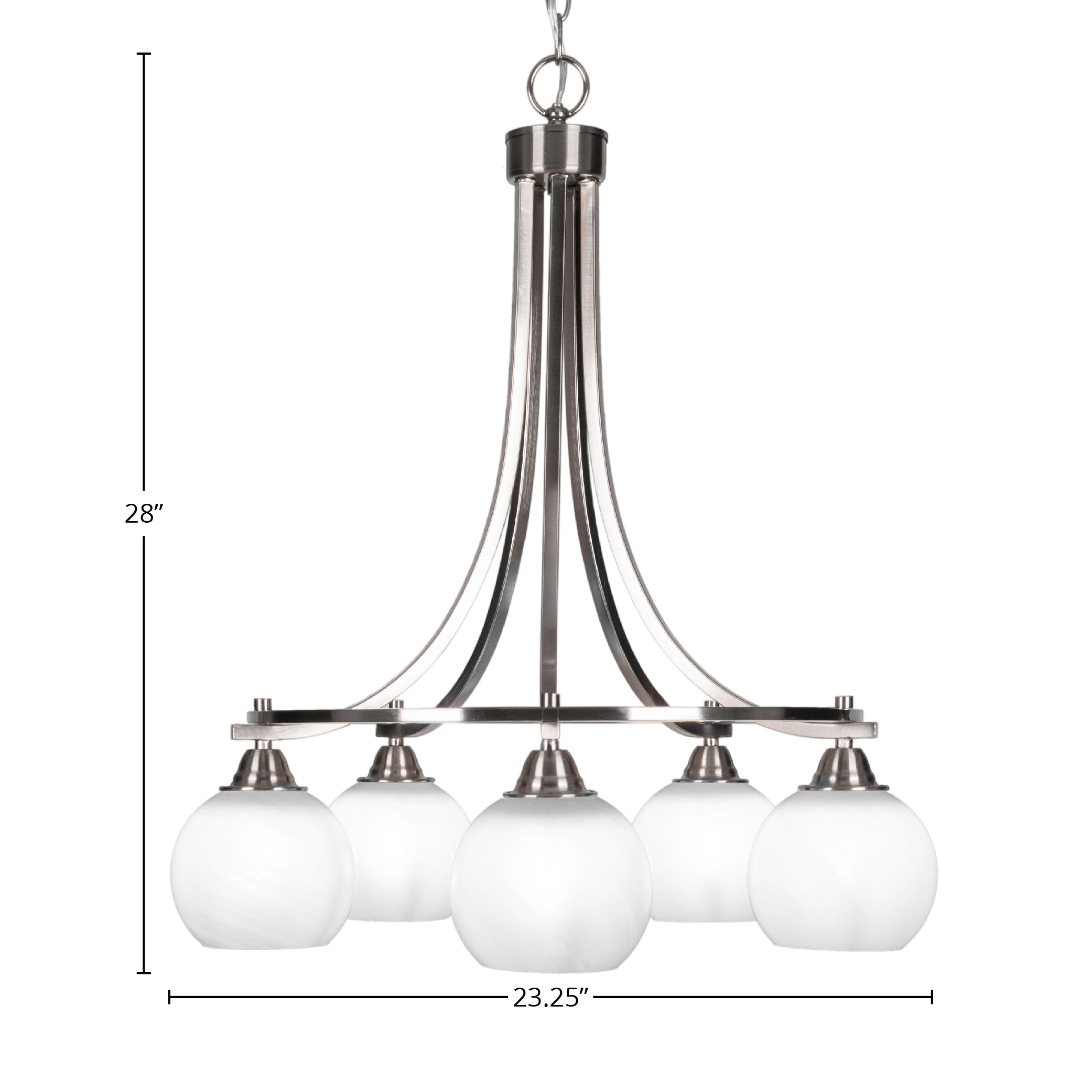 Paramount Five Light Chandelier in Brushed Nickel with 5.75" White Marble Shade