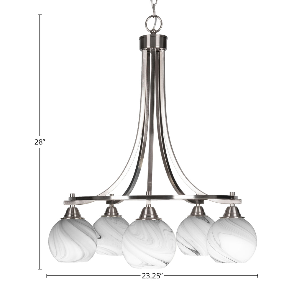 Paramount Five Light Chandelier in Brushed Nickel with 5.75" Onyx Swirl Shade