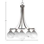 Paramount Five Light Chandelier in Brushed Nickel with 5.75" Onyx Swirl Shade