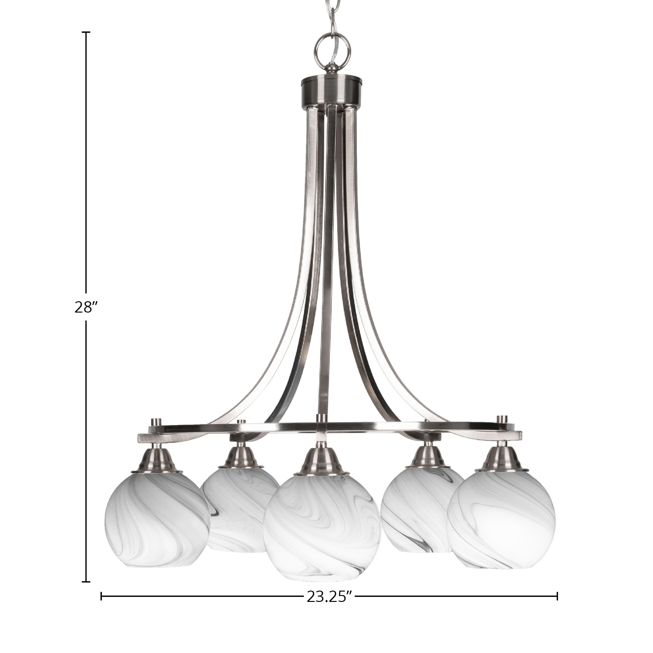 Paramount Five Light Chandelier in Brushed Nickel with 5.75" Onyx Swirl Shade