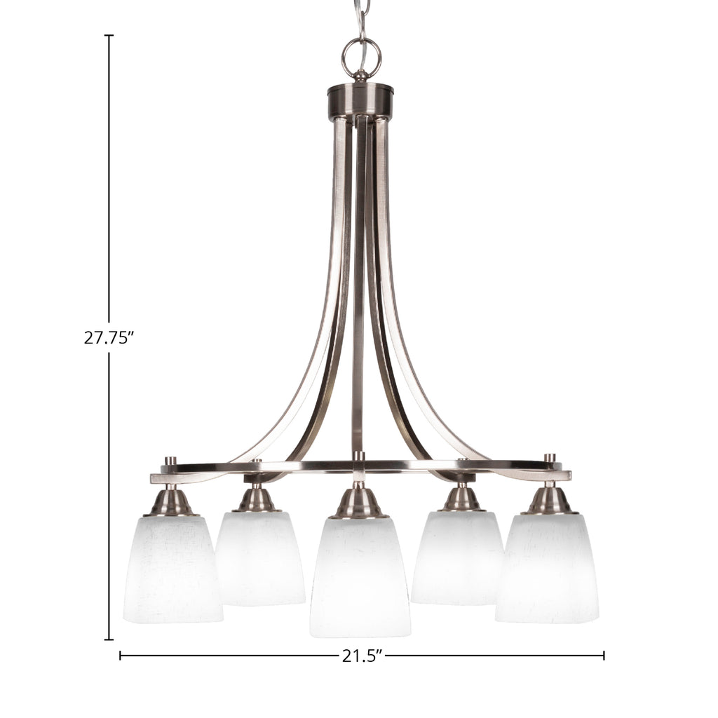 Paramount Five Light Chandelier in Brushed Nickel with 4.5" Square White Muslin Shade