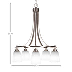 Paramount Five Light Chandelier in Brushed Nickel with 4.5" Square White Muslin Shade