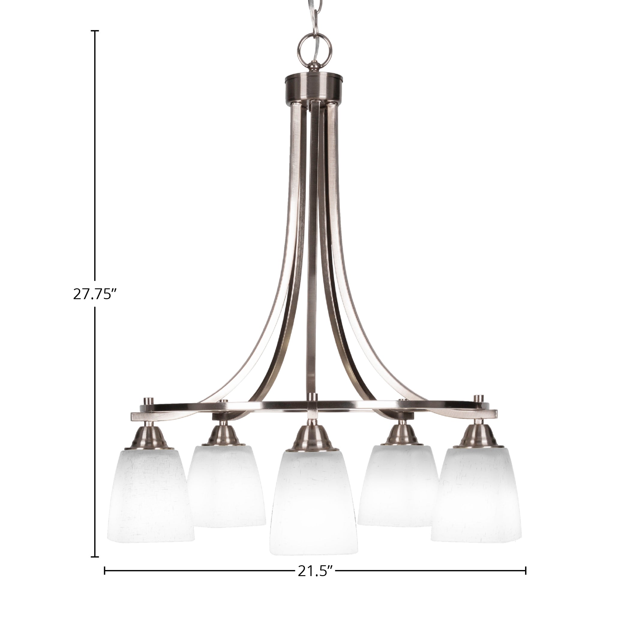 Paramount Five Light Chandelier in Brushed Nickel with 4.5" Square White Muslin Shade