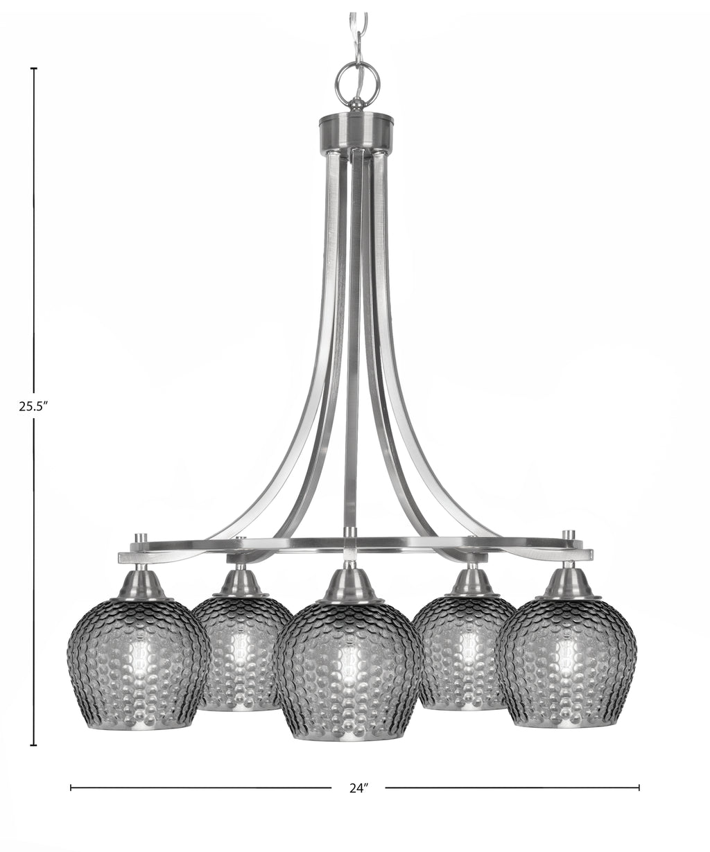 Paramount Five Light Chandelier in Brushed Nickel with Smoke Textured Shade
