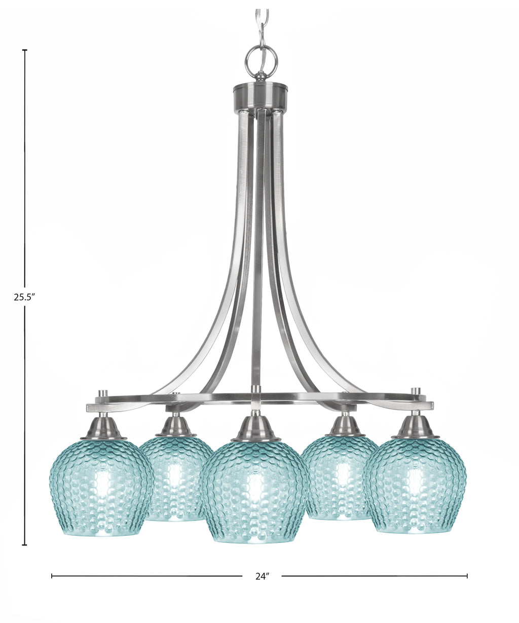 Paramount Five Light Chandelier in Brushed Nickel with Turquoise Textured Shade