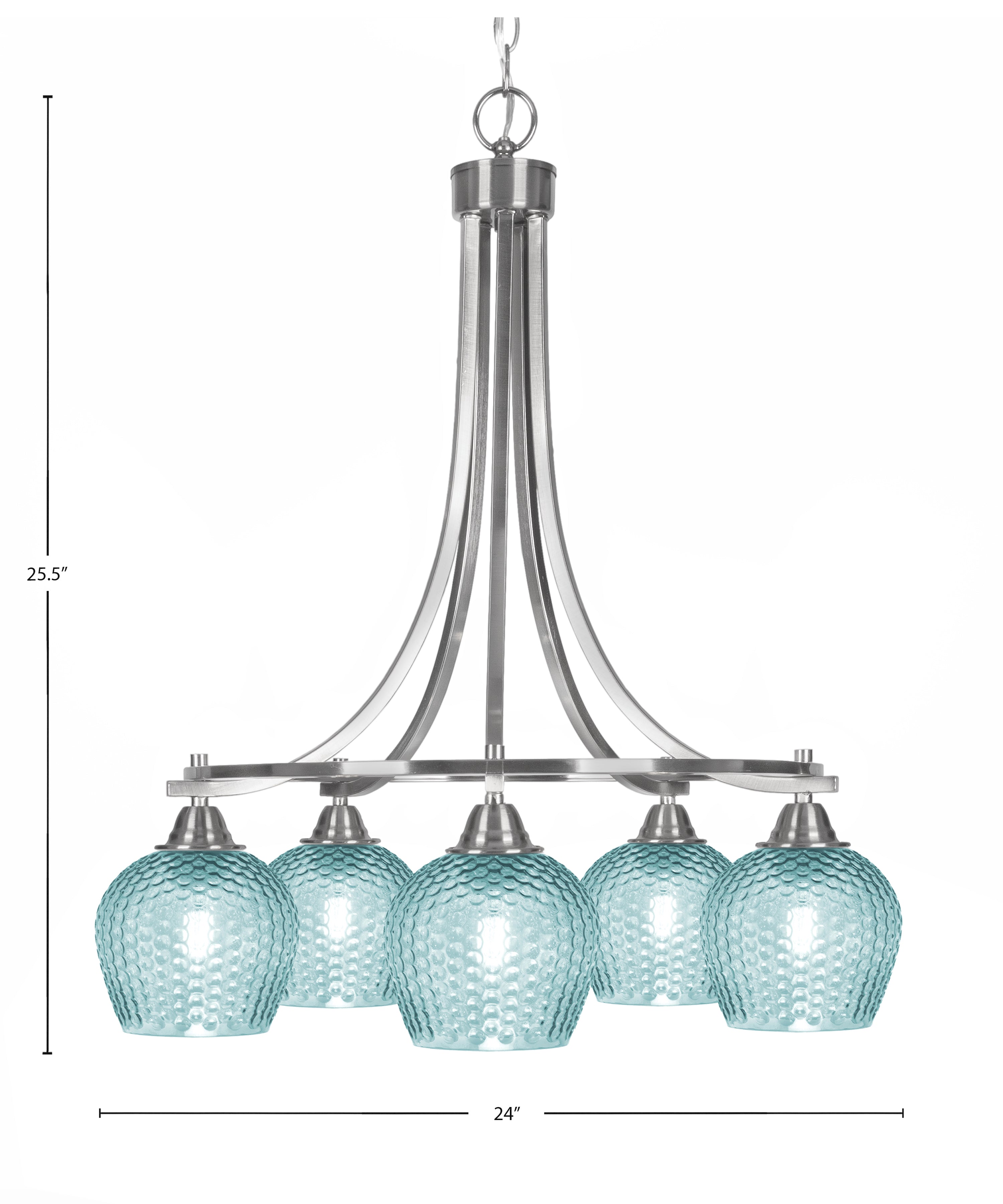 Paramount Five Light Chandelier in Brushed Nickel with Turquoise Textured Shade