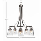 Paramount Five Light Chandelier in Brushed Nickel with 4.5" Square Clear Bubble Shade