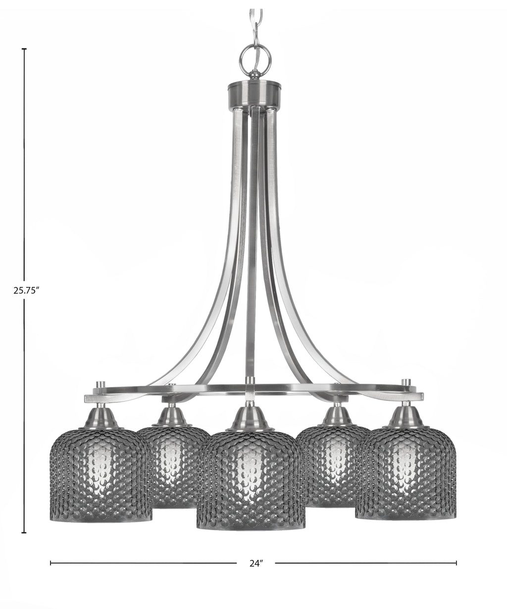Paramount Five Light Chandelier in Brushed Nickel with Smoke Textured Shade