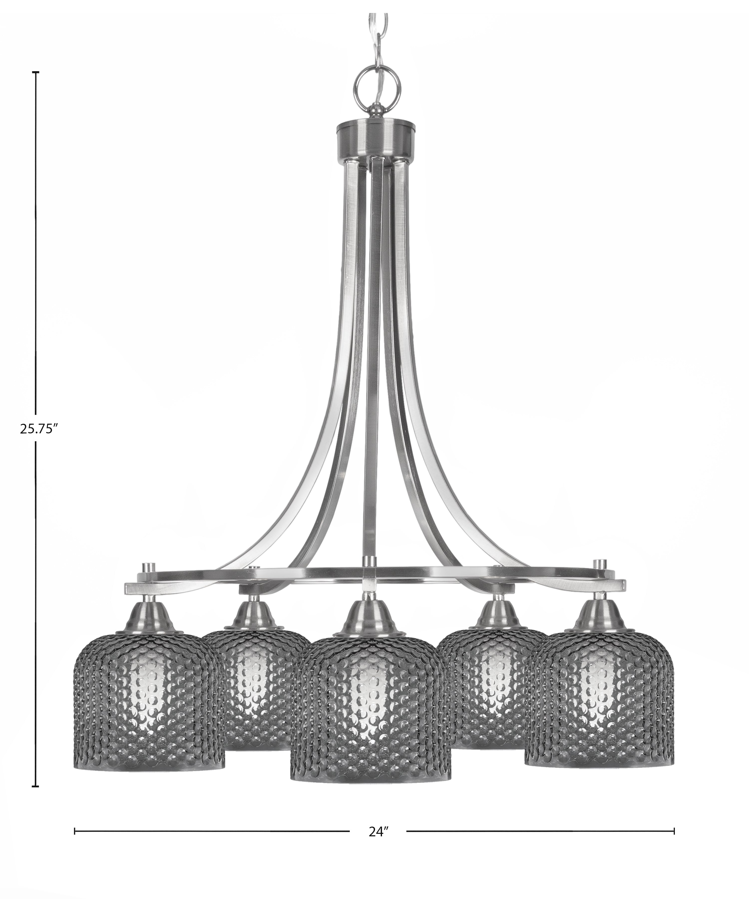 Paramount Five Light Chandelier in Brushed Nickel with Smoke Textured Shade